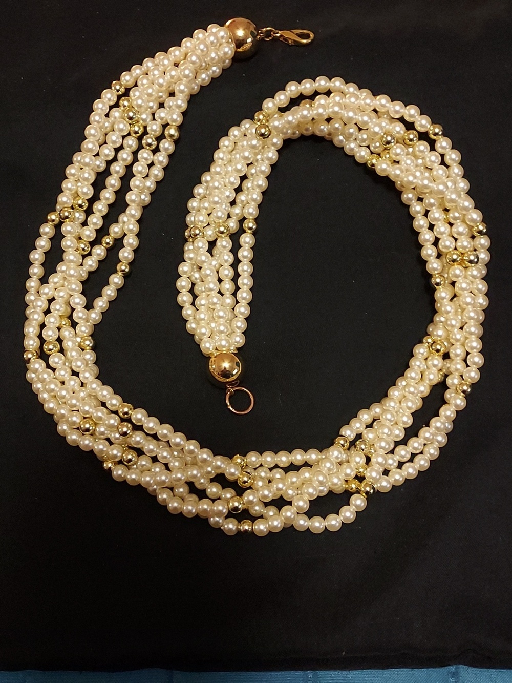 Classic Multi-Strand Faux Glass Pearl Necklace with Gold Accents - Cream